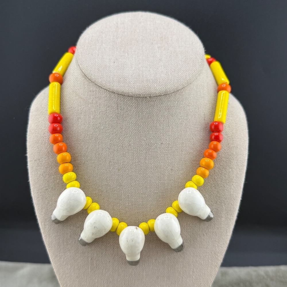 Vintage Flying Colors Necklace Ceramic‎ Beaded Lightbulb 16"